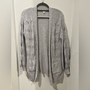 Light blue-gray long knit cardigan sweater
